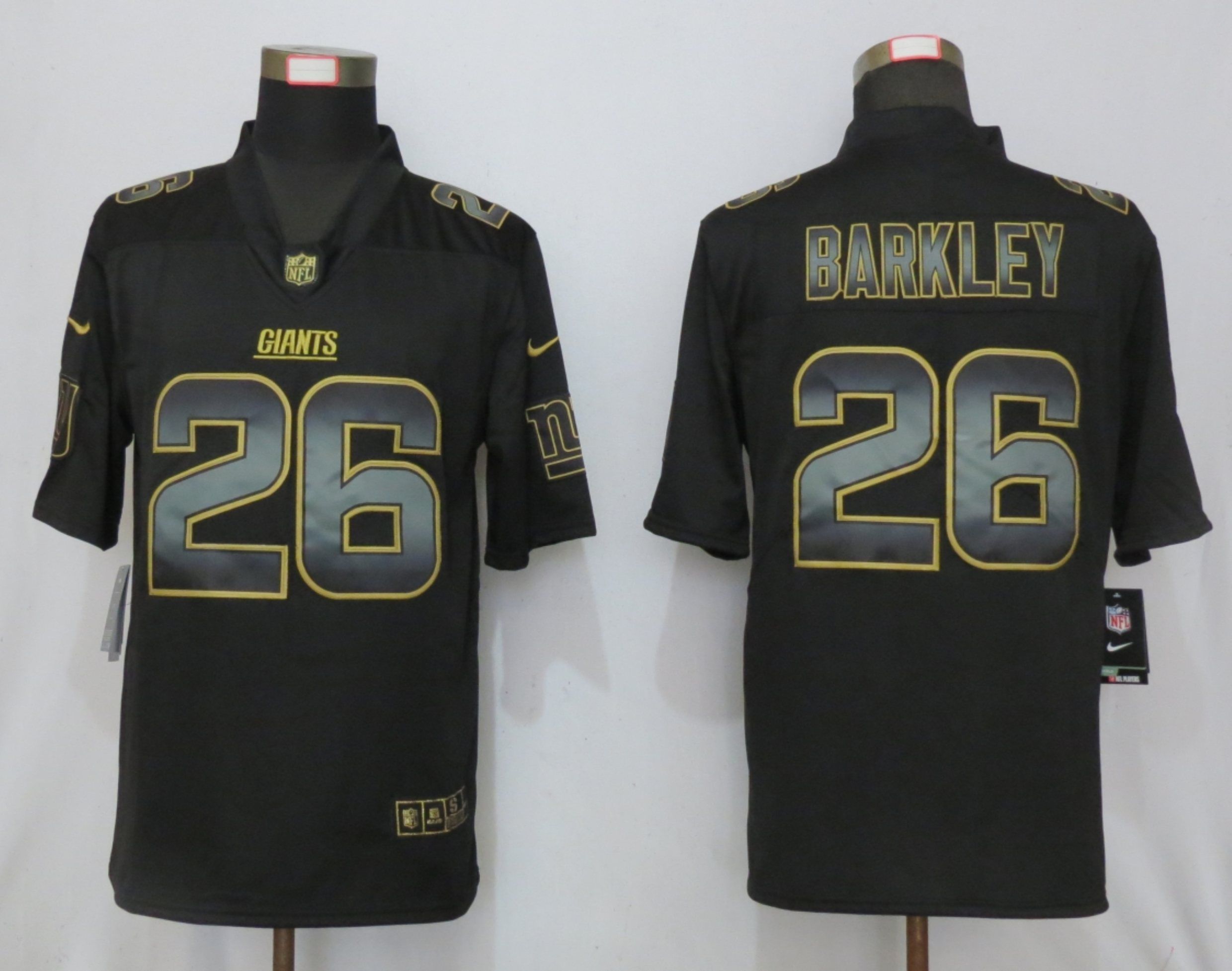 Men New York Giants 26 Barkley Nike Vapor Limited Black Golden NFL Jerseys
